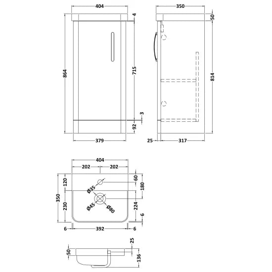 Arley Direction 400mm 1 Door Floor Standing Vanity Unit With Basin