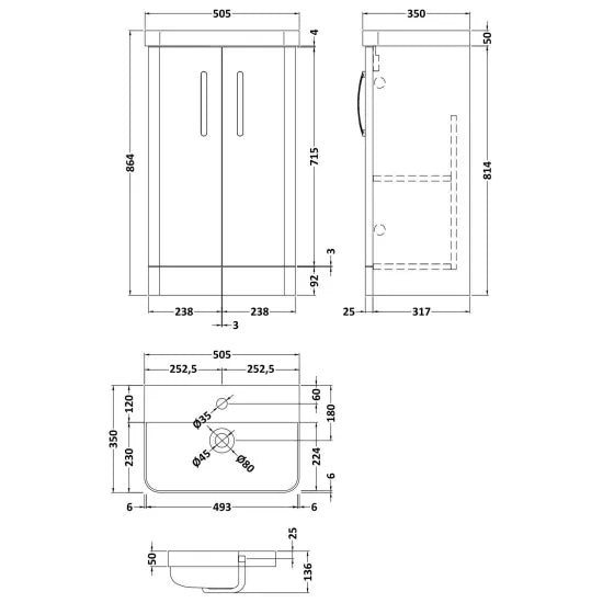 Arley Direction 500mm  2 Door Floor Standing Vanity Unit With Basin