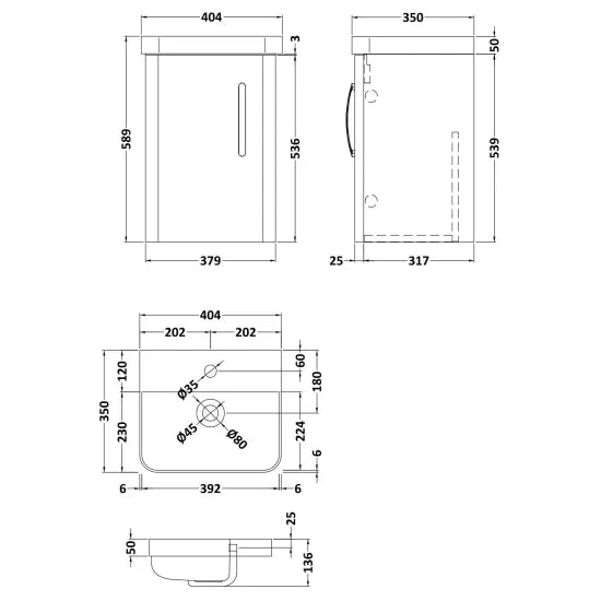 Arley Direction 400mm Wall Hung Unit & Basin