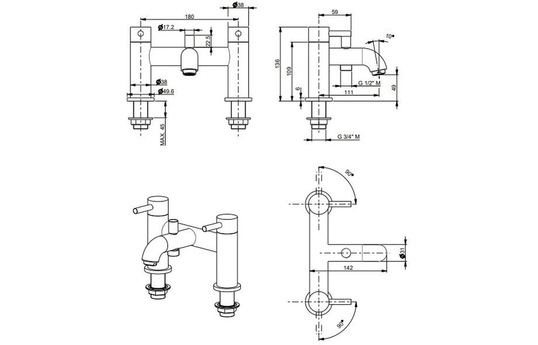 Vema Maira Deck Mounted Bath Filler - Matt Black