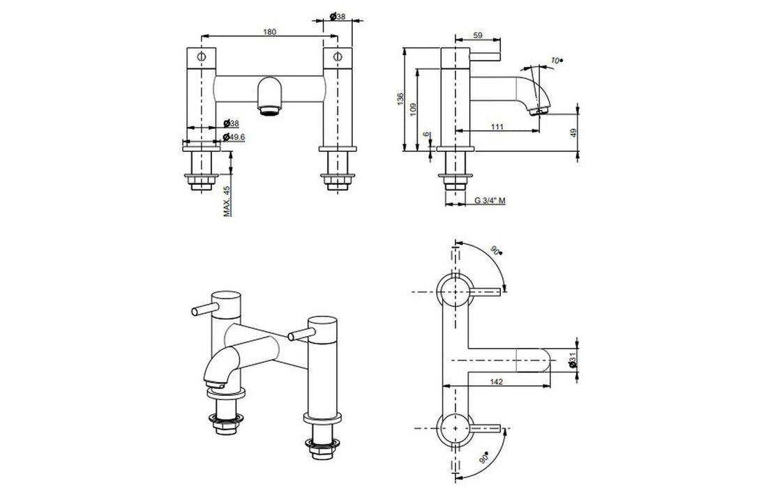 Vema Maira Deck Mounted Bath/Shower Mixer - Matt Black