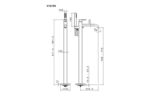 Vema Timea Floor Standing Bath/Shower Mixer - Chrome