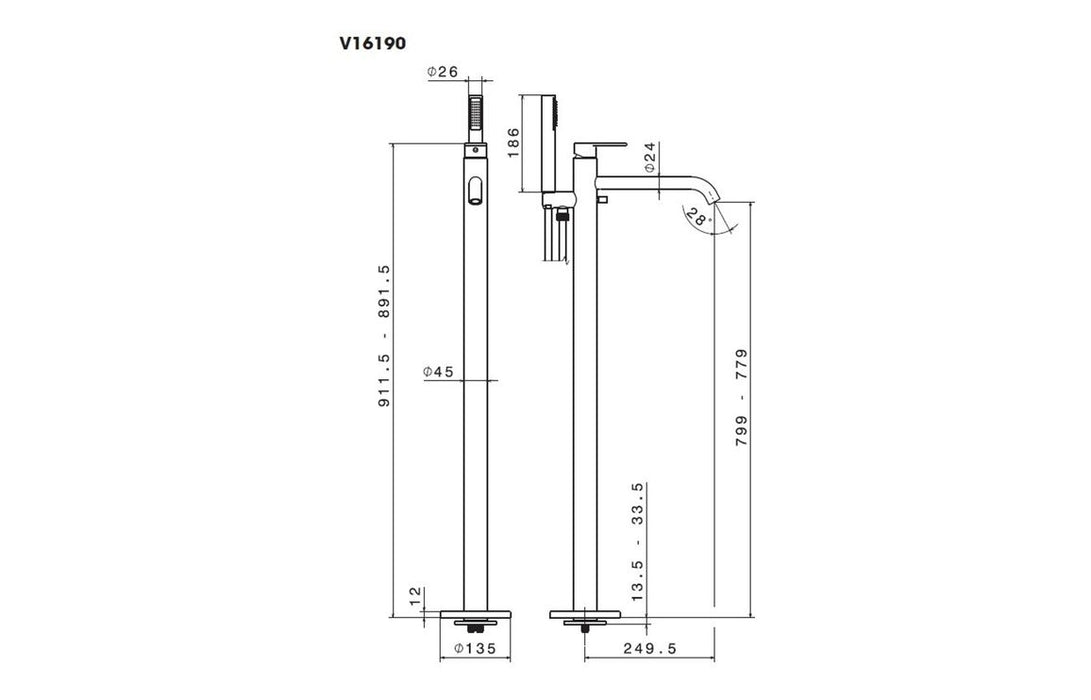 Vema Timea Floor Standing Bath/Shower Mixer - Matt Black