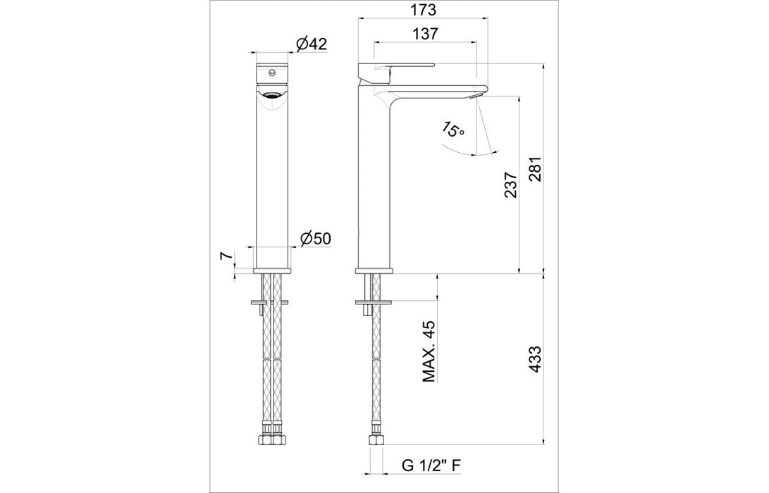 Vema Timea Tall Basin Mixer - Matt Black