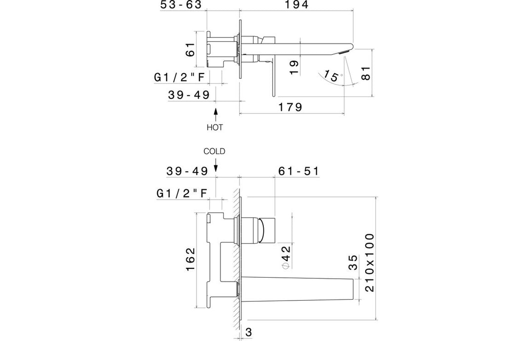 Vema Timea Wall Mounted Basin Mixer - Matt Black