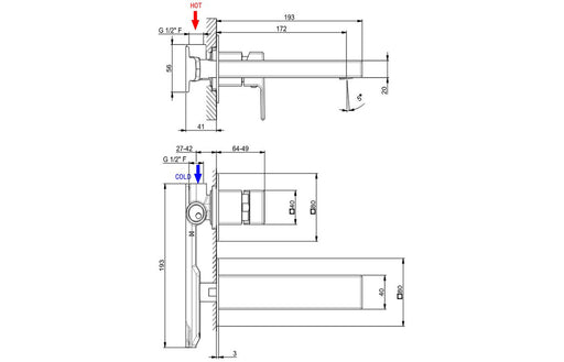 Vema Lys Wall Mounted Basin Mixer - Chrome