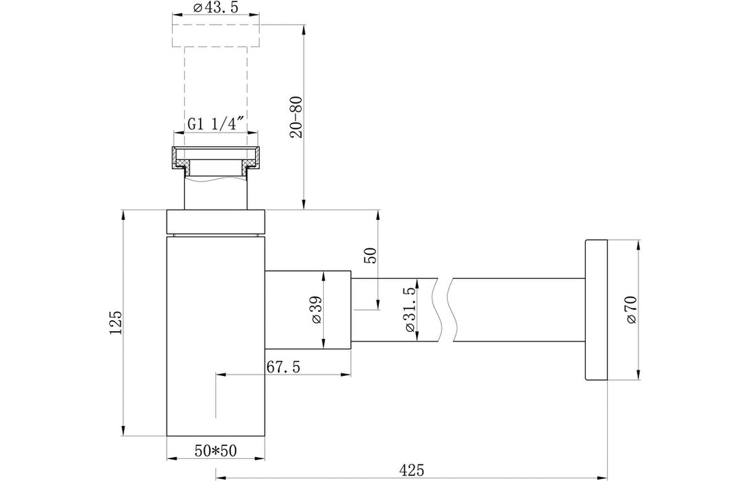 Modern Square Bottle Trap - Chrome