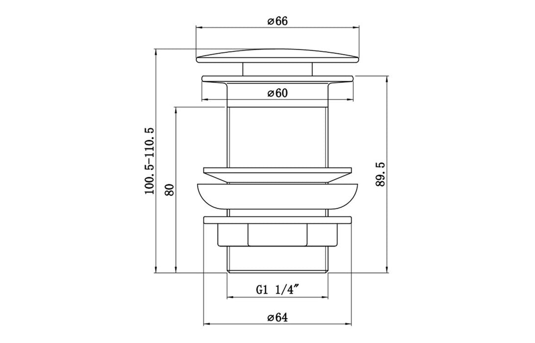Unslotted Mushroom Basin Waste (1 1/4") - Chrome