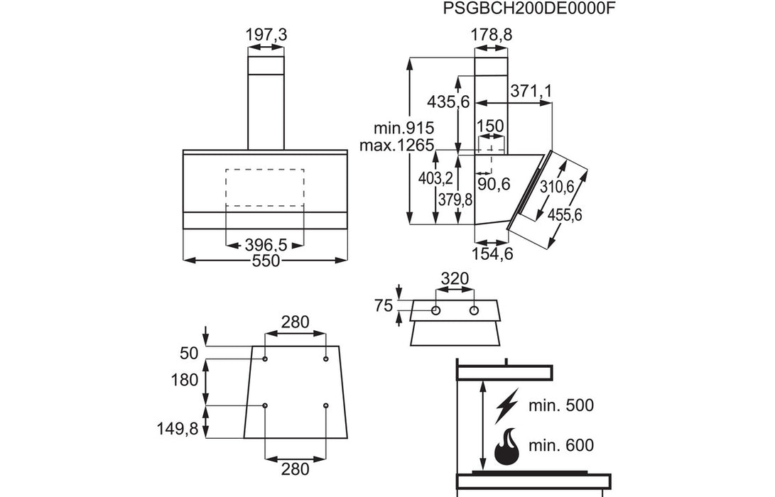AEG DVB5560B 55cm Angled Chimney Hood - Black Glass