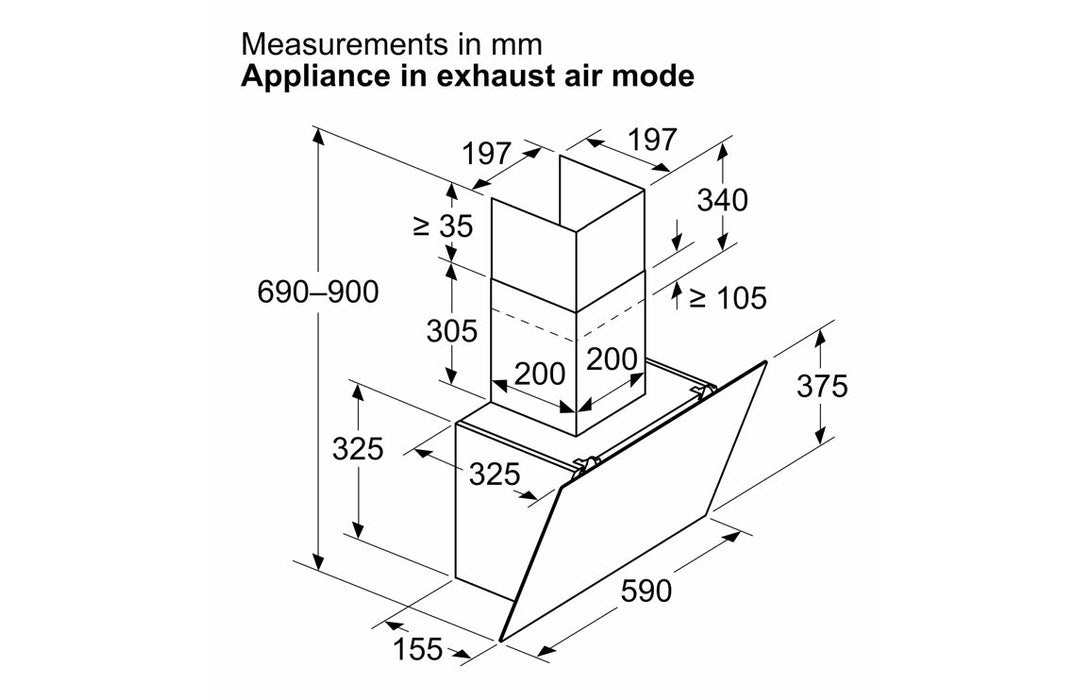 Bosch Series 2 DWK65DK60B 60cm Chimney Hood - Black Glass