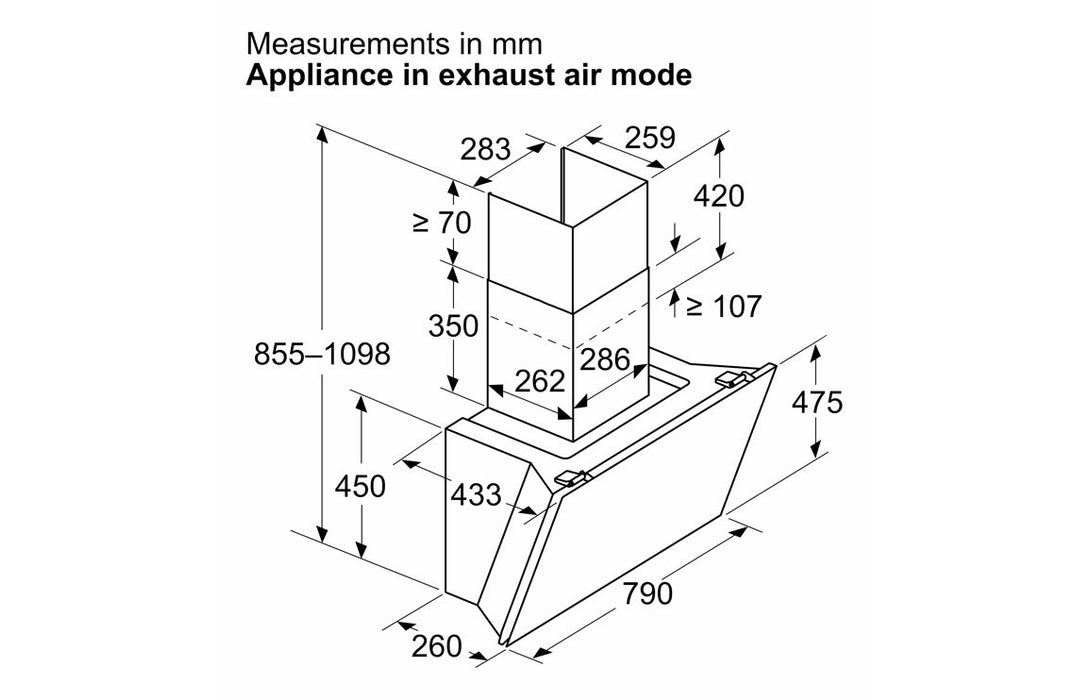 Bosch Series 6 DWK81AN60B 80cm Angled Chimney Hood - Black Glass