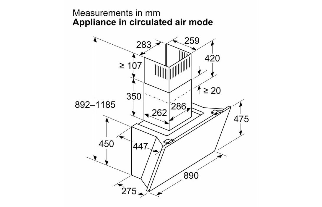 Bosch Series 8 DWK91LT60B 90cm Angled Chimney Hood - Black Glass