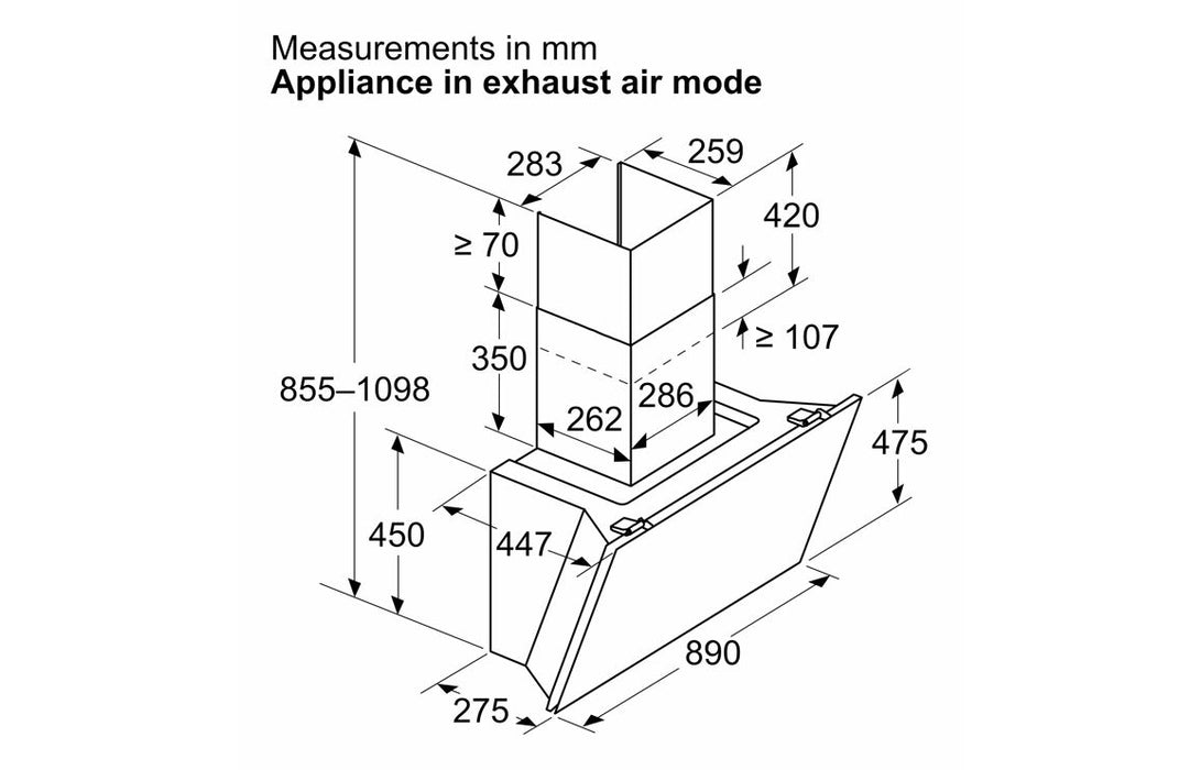 Bosch Series 8 DWK91LT60B 90cm Angled Chimney Hood - Black Glass