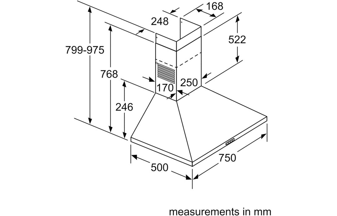 Bosch Series 2 DWP74BC50B 75cm Pyramid Chimney Hood - St/Steel