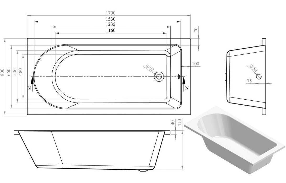 Daytona Round Single End 0TH Bath w/Legs