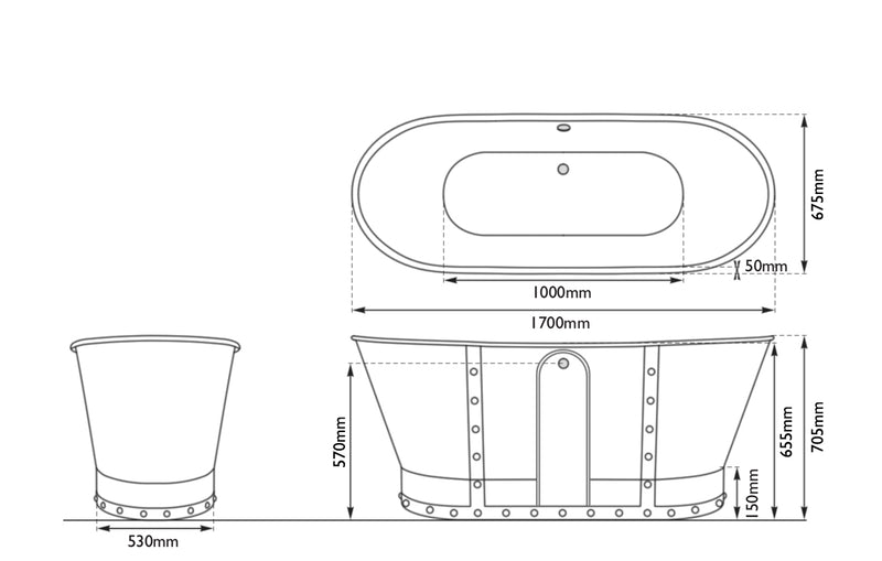 Hurlingham Drayton Freestanding Cast Iron Bath 1700 x 675mm