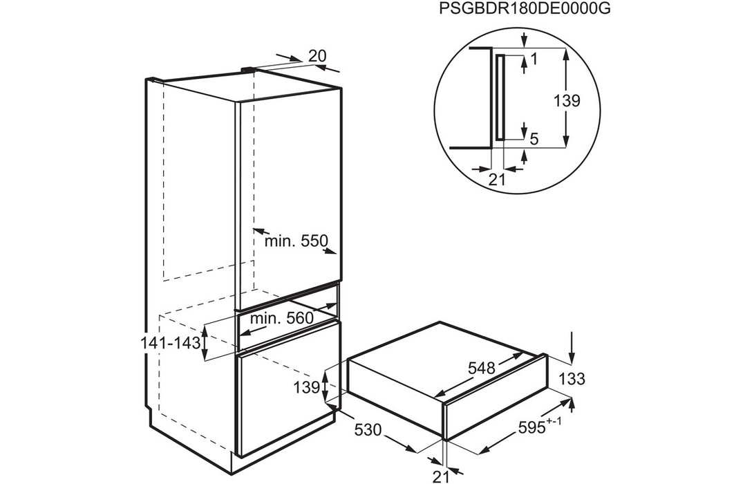 Electrolux EBD4X 14cm Warming Drawer - Black Glass & St/Steel