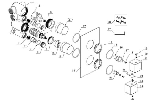 Eclipse Thermostatic Two Outlet Twin Shower Valve - Matt Black