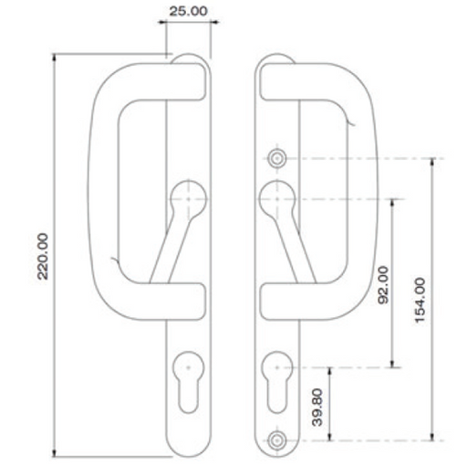 Elite Inline Locking Patio Handle- Dimensions