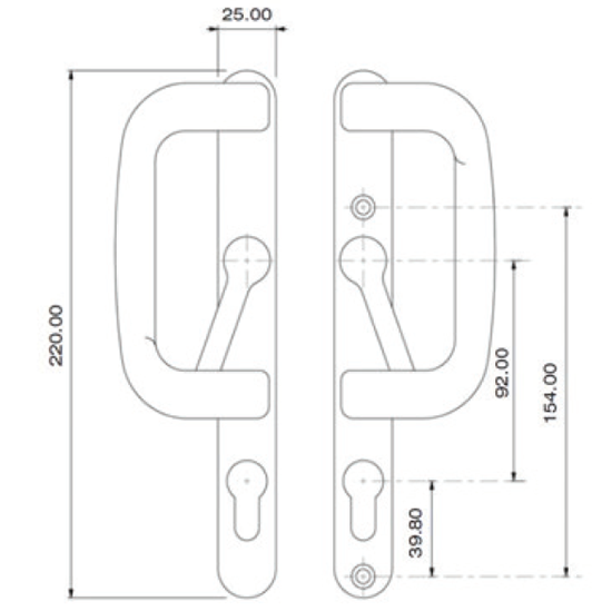 Elite Inline Locking Patio Handle- Dimensions