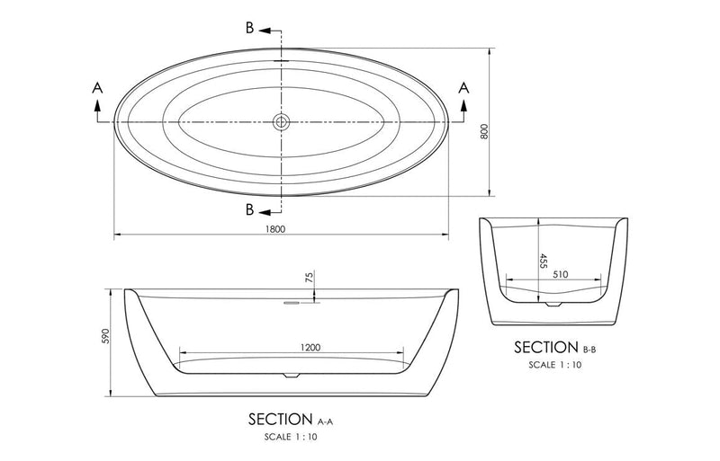 Ellington Freestanding 1800x800x580mm Bath