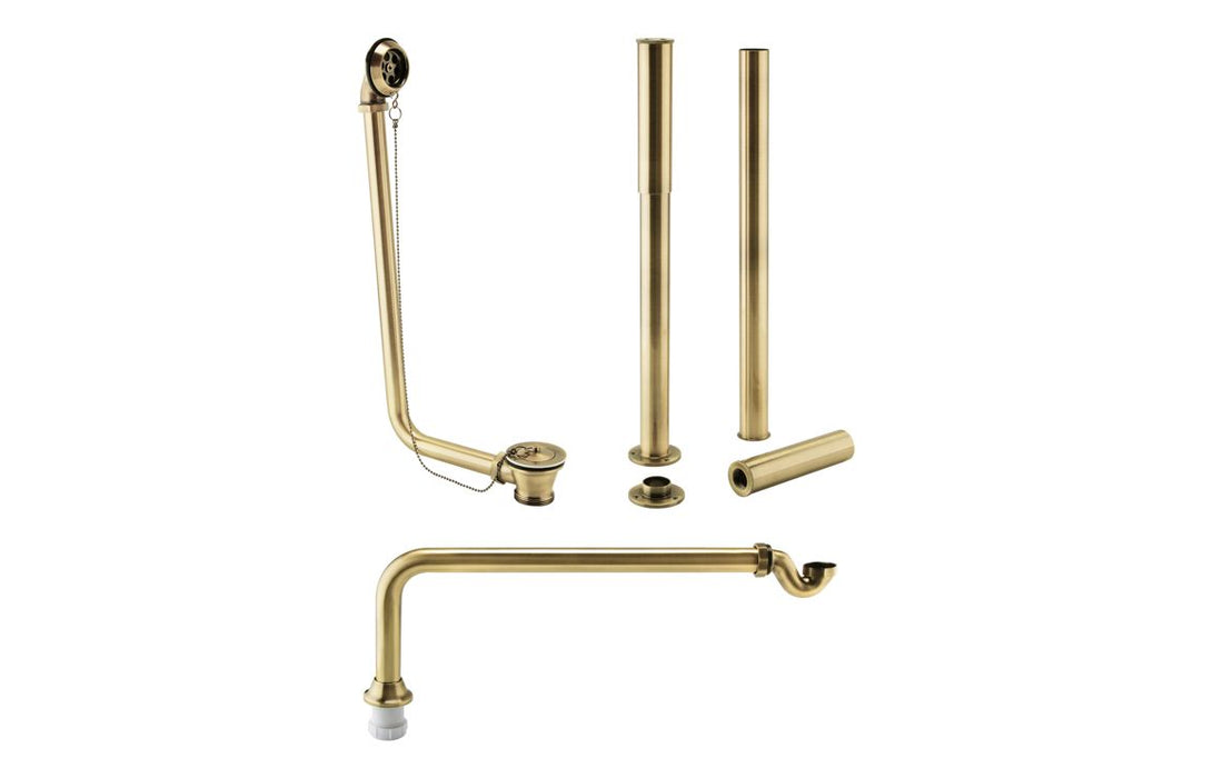 Exposed Bath Plug & Chain Waste w/Pipe Shrouds - Brushed Brass