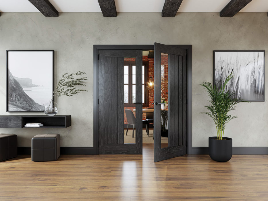 Deanta Ely Brushed Black Oak Glazed Side Lite Door
