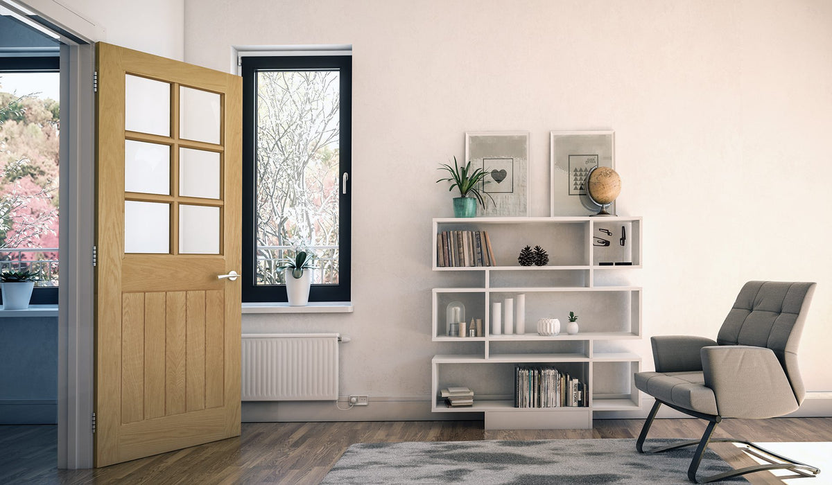 Deanta Ely Unfinished Oak Bevelled Glaze 6 Lite Door