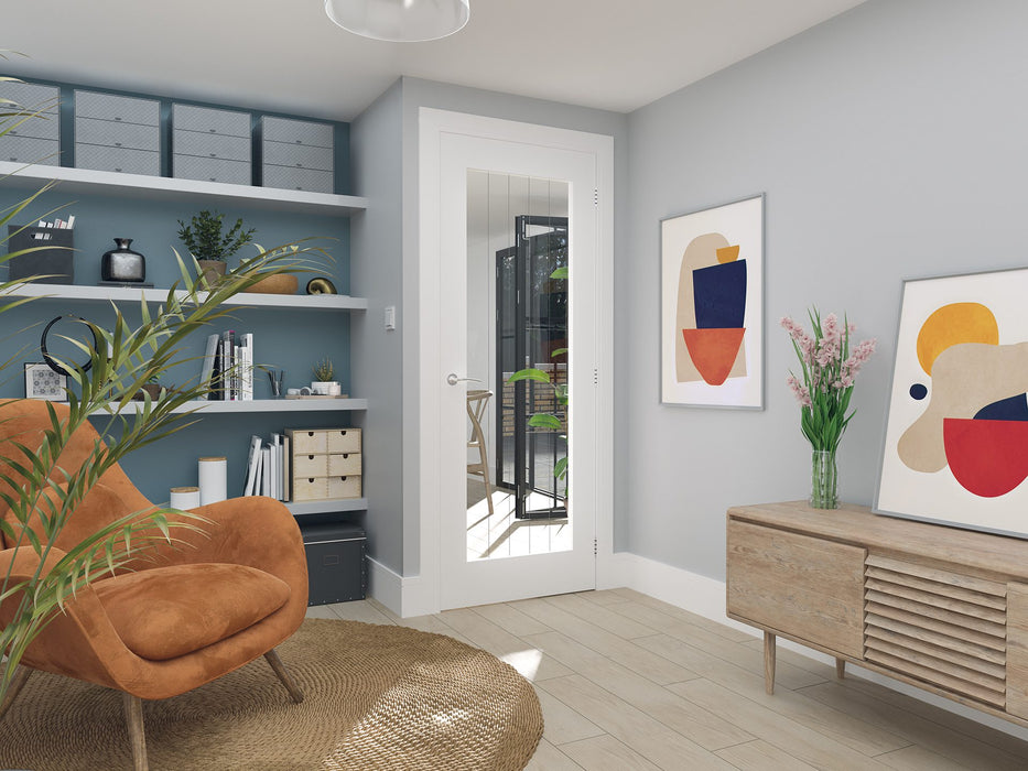 Deanta Ely White Primed Glazed 1 Lite Full Door