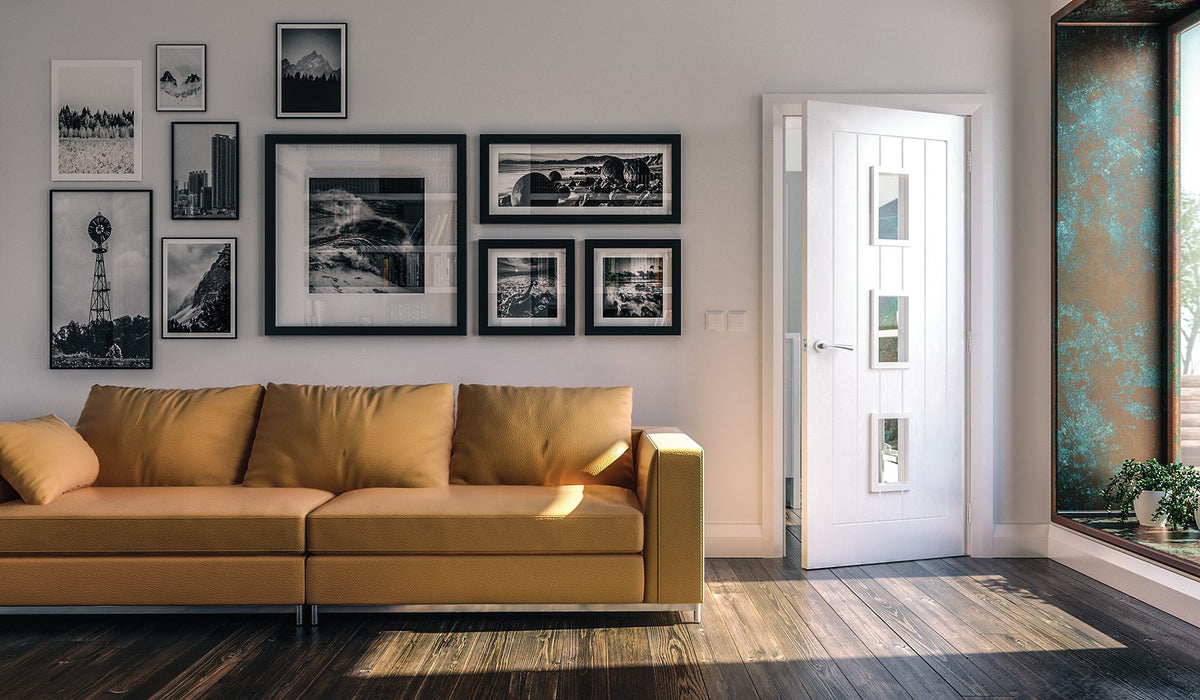 Deanta Ely White Primed Glazed 3 Lite Door