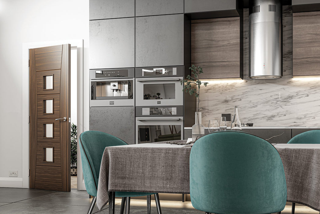 Deanta Pamplona Prefinished Walnut Glazed Door