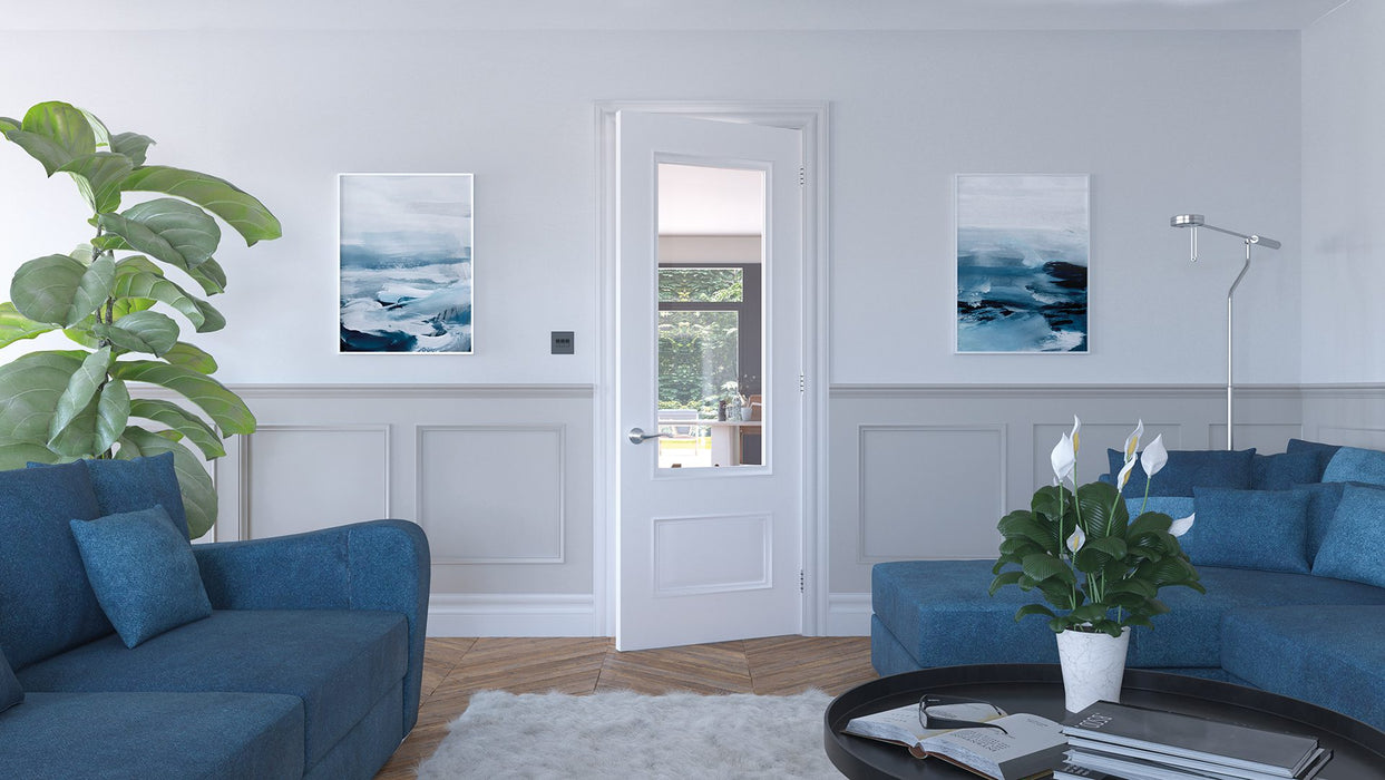 Deanta Sandringham White Primed Bevelled Glaze Door