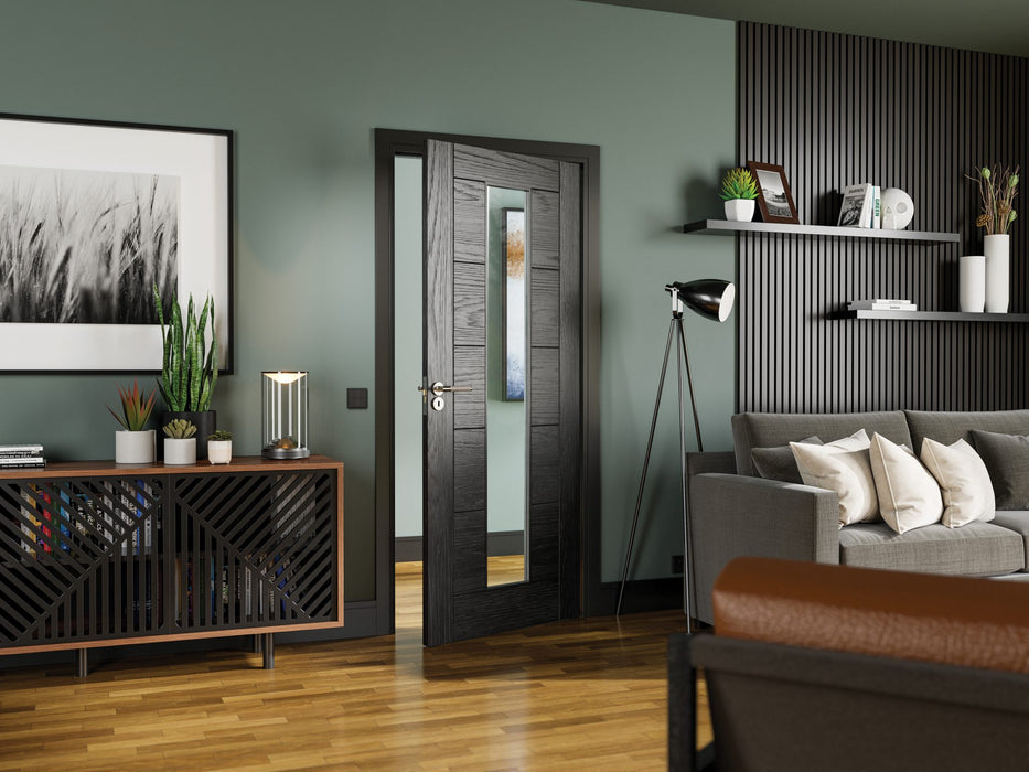 Deanta Seville Brushed Black Oak Glazed 1 Lite Door