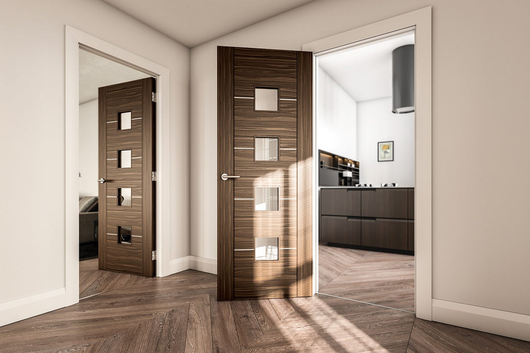 Deanta Valencia Prefinished Walnut Glazed Door