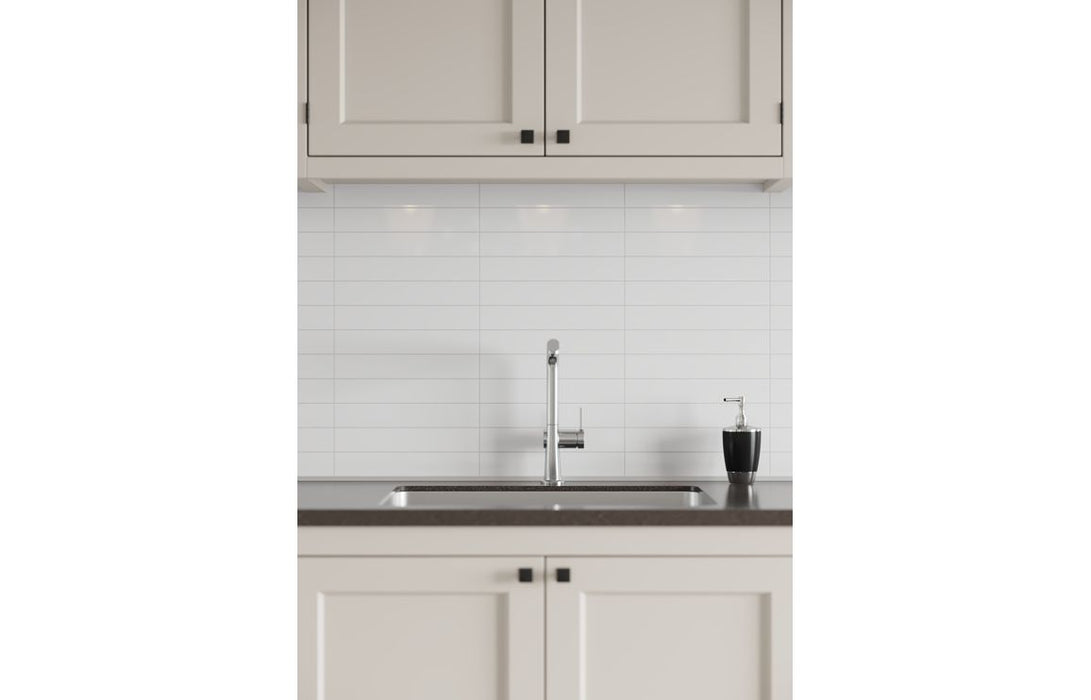 Fibo 30x5cm Rectangular Tile 600x580mm Splashback - Denver White (Pk/2)