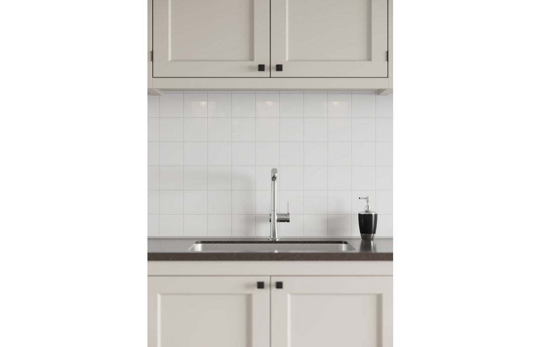 Fibo 10x10cm Square Tile 600x580mm Splashback - Denver White (Pk/2)