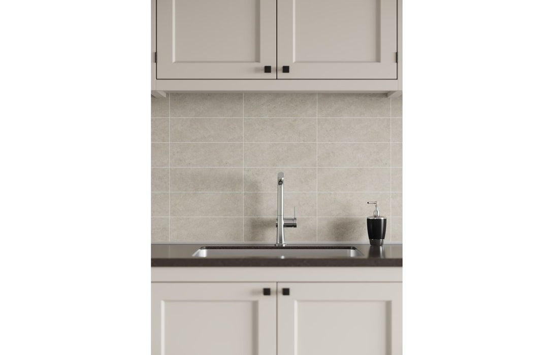Fibo 30x10cm Rectangular Tile 600x580mm Splashback - Grey Sahara (Pk/2)