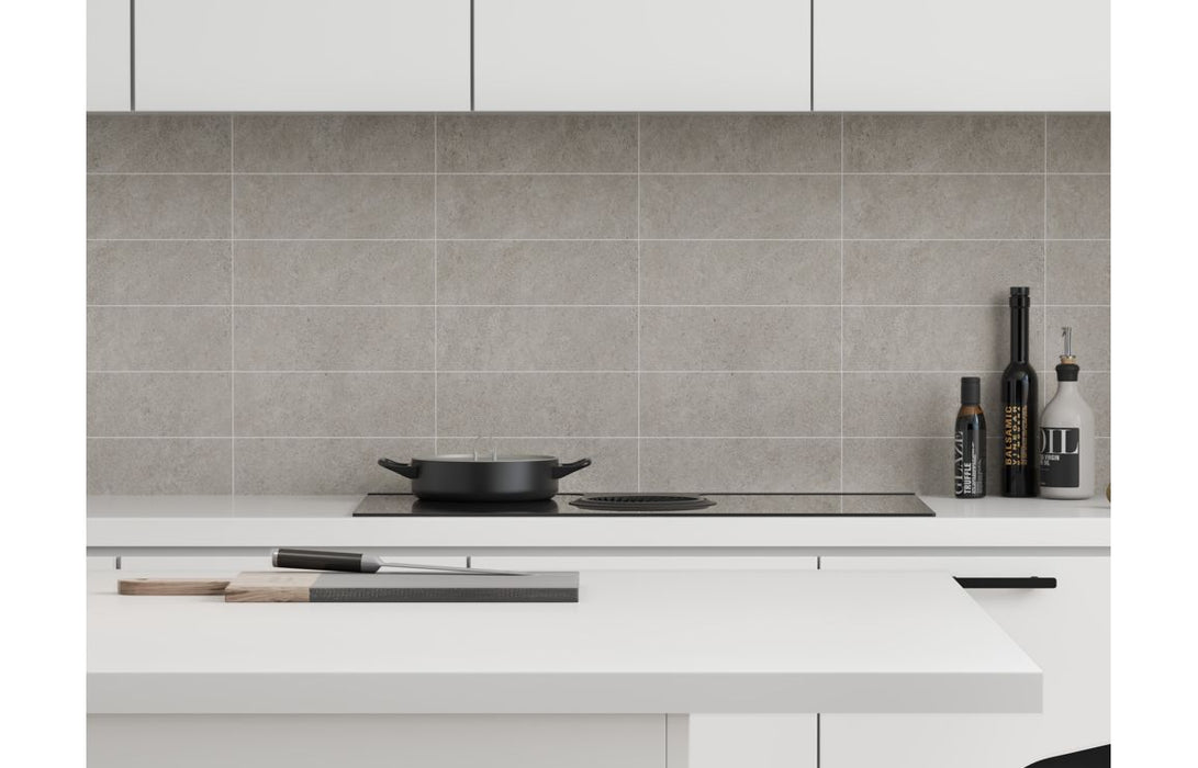 Fibo 30x10cm Rectangular Tile 600x580mm Splashback - Grey Sahara (Pk/2)