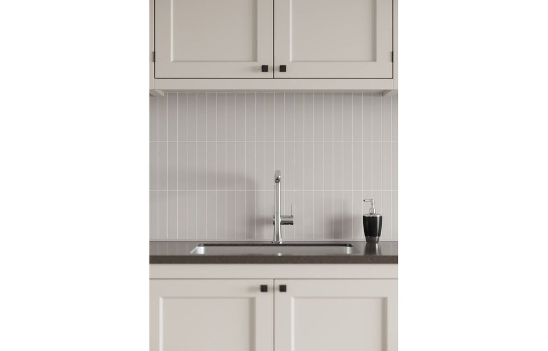 Fibo 4x20cm Vertical Tile 600x580mm Splashback - Warm Grey (Pk/2)