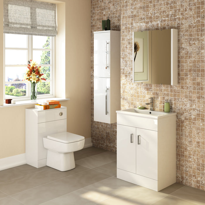 Floor Standing 2 Door Vanity Unit with Minimalist Basin 600mm Lifestyle
