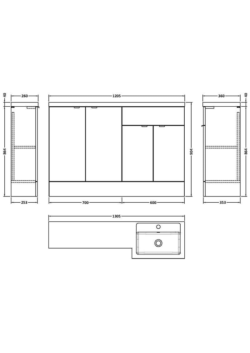 Fusion Floor Standing 4 Door Vanity Basin Right Hand Combination 1200mm