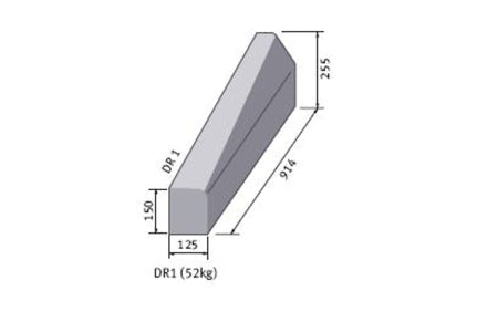 Right Hand Drop Kerb - Half Battered to Bullnosed  - 125mm x 255mm to 125mm to 150mm
