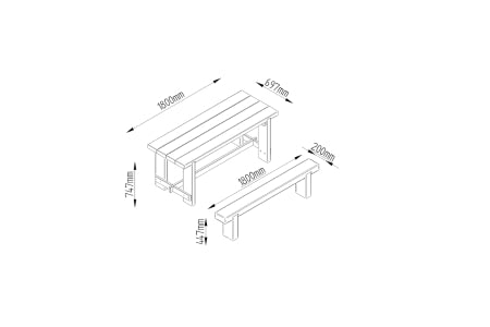 Refectory Table and Sleeper Benches Set - 1.8m