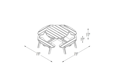 Circular Picnic Table Pressure Treated - 2060 x 720 x 2060mm
