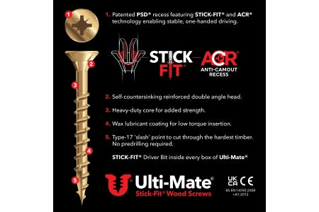 Ulti-Mate® Stick-Fit® Wood Screws 5.0 x 100mm Qty 300