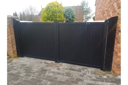 Driveway Gate - Canterbury Double Swing Flat Top - Black with Vertical Solid Infill