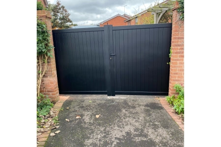 Driveway Gate - Canterbury Double Swing Flat Top - Black with Vertical Solid Infill