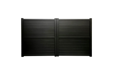 Driveway Gate - Dartmoor Double Swing Flat Top - Black with Horizontal Solid Infill