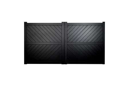 Driveway Gate - Cambridge Double Swing Flat Top - Diagonal Solid Infill - Black