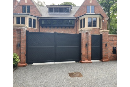 Driveway Gate - Cambridge Double Swing Flat Top - Diagonal Solid Infill - Black